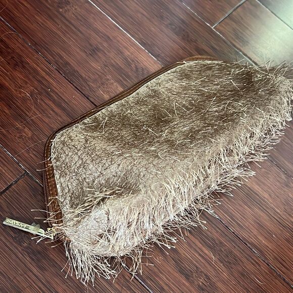 Small Thin Clutch or Makeup Bag BRAND NEW Never Used Tan Fringy Small Accessory - Picture 2 of 3